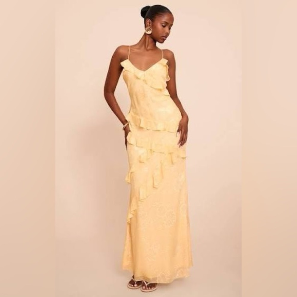 BRAND NEW PrettyLittleThing Yellow Ruffle Maxi Dress